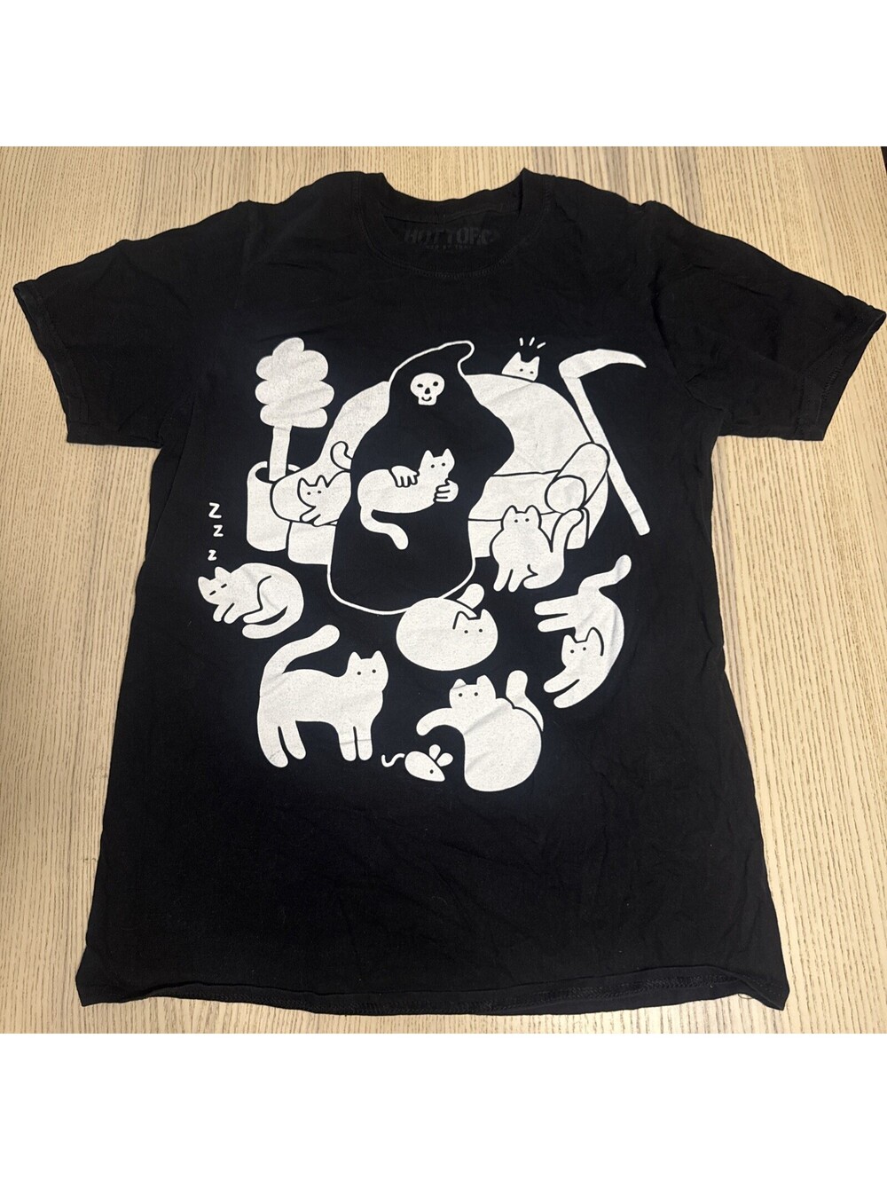 Obinsun x Threadless Hot Topic Grim Reaper Cat Graphic T-Shirt Black Size S